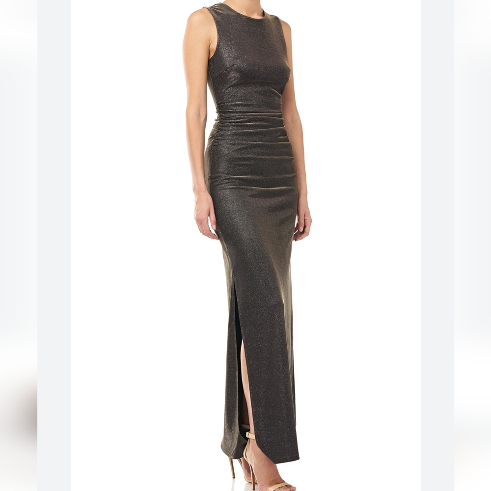 NWOT Halston Heritage Ruched Metallic Gown
